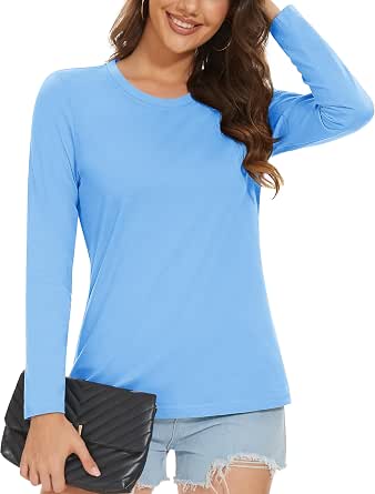 MAGCOMSEN Women's Long-Sleeve Crew-Neck Cotton T-Shirt Classic-Fit Shirt Soft Breathable Casual Tee Basic Tops