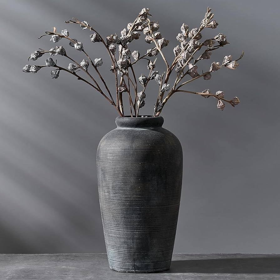 Large Ceramic Rustic Vase, 11 inch Minimalist Decorative Vase, Farmhouse Tall Vase for Home Decor, Living Room, Shelf Decor, Enterway, Table Decoration, Bronze