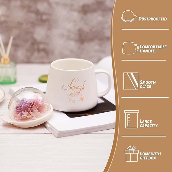 Mothers Day Gifts: Mothers Day gifts from daughter,mom gifts,gifts for women,mothers day gifts for grandma,mothers day gifts from husband,Mothers Day Rainbow Rose Flower Gifts For Her Mom Women. Women Birthday Gifts,mothers day gifts for women who have everything,rose flower will never wither and die.Preserved flowers in cup lid is perfect and impeccable.Learn about Preserved Flowers - Preserved flowers and everlasting roses are a kind of special floral processing technology, through professional preservation treatment, so that flowers can remain bright and beautiful state, long time without wilting, and thus named "Preserved Flowers". These flowers do not need to be watered and do not wither easily, allowing people to enjoy the beautiful flowers all the time, symbolizing the longevity and eternity of love, friendship or family.100% REAL FLOWERS,EXQUISITE PACKAGING - Each forever flower is a high quality,100% REAL FLOWERS,which undergo an intricate process to preserve the quality and integrity of the petals, allows the roses to remain showy and not fade.Preserved Roses mug are packaged in an EXQUISITE GIFT BOX ,so it can be given directly as a gift without secondary packaging and making them an ideal gift for birthdays, holidays, weddings, housewarming or any special occasion to express your appreciation to friends and family.【16oz Large Ceramic Coffee Mug】With a large capacity (16 oz), fits most coffee machines, this mug will definitely meet your office and home needs.The stylish mugs are perfect for savoring a hearty serving of your preferred hot or cold drink.【Premium Ceramic Material】The mug designed with strong ceramic construction, made of lead-free, cadmium-free, high quality ceramic,ensuring durability and long-lasting beauty .Suitable for hot and cold drinks.【Easy to use and clean】So simple but classic design.The handle can keep it from rotating when you try to hold the mug, which helps you enjoy your tea/coffee comfortably.Easy to handwash smooth enamel, dishwasher safe.【Buy It at Ease】ANLUNOB is committed to providing high-quality products.If you have any problem with our mug after received, just contact us! We promise that we will make every effort to solve it.