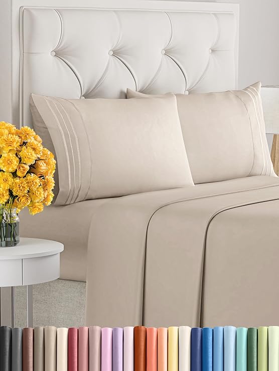 Queen Size 4 Piece Sheet Set - Comfy Breathable & Cooling Sheets - Hotel Luxury Bed Sheets for Women & Men - Deep Pockets, Easy-Fit, Extra Soft & Wrinkle Free Sheets - Wheat Oeko-Tex Bed Sheet Set