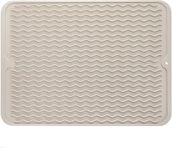MicoYang Silicone Dish Drying Mat for Multiple Usage,Easy clean,Eco-friendly,Heat-resistant Silicone Mat for Kitchen Counter or Sink,Refrigerator or Drawer liner Tapioca L 16 inches x 12 inches