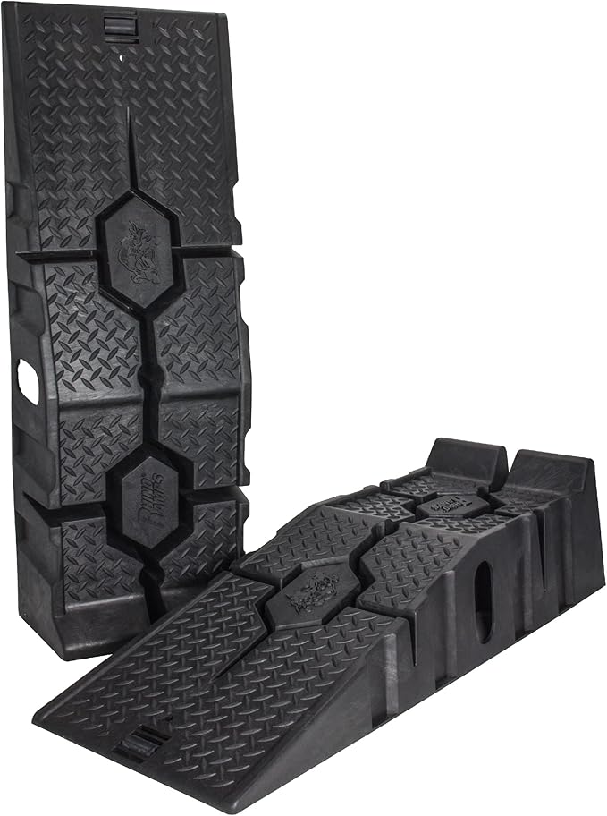 RhinoGear 11909RCMI 4 Piece RhinoRamp Vehicle Ramp Pair (12,000lb. GVW Capacity) and Wheel Chock Pair Bundle