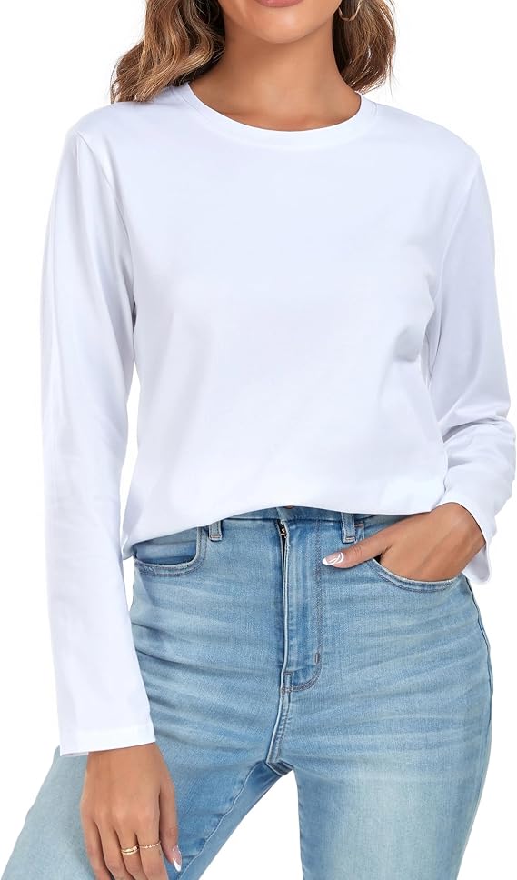 Long Sleeve for Women Crew Neck for Womens Basics Solid Loose Fitting T-Shirts