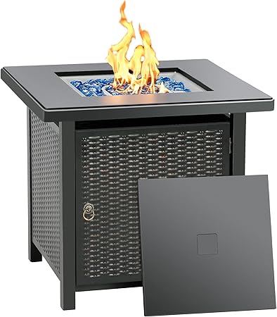 BALI OUTDOORS 50000 BTU Propane Fire Pit with Lid, 28 inch Fire Pit Table Outdoor, Black Firepits for Outside Backyard, Patio