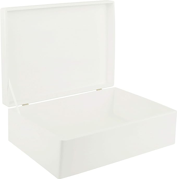 XL White Wooden Keepsake Chest with Hinged Lid
