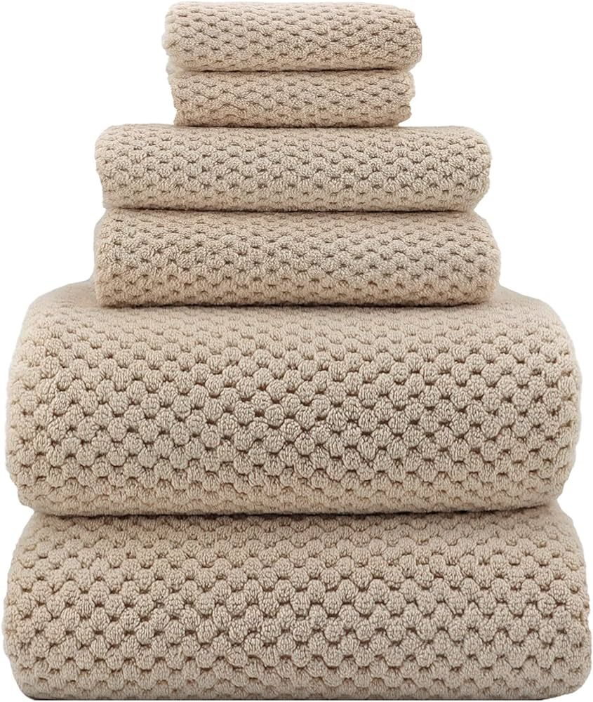 YTYC Towels,39x78 Inch Oversized Bath Sheets Towels for Adults Luxury Bath Towels Extra Large Sets for Bathroom Super Soft Highly Absorbent Microfiber Shower Towels 80% Polyester (Beige,6 Piece)