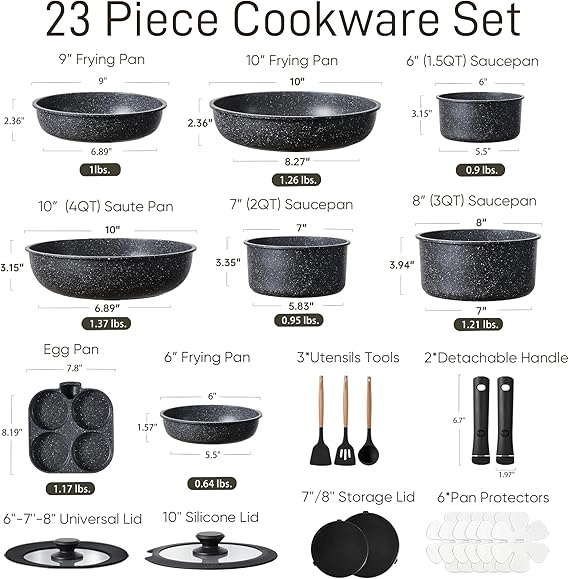 CAROTE 15pcs Pots and Pans Set Non Stick, Cookware Sets, Kitchen Set, Oven/Dishwasher/Fridge Safe, Space Saving Pots Set, Nonstick Set with Versatile Detachable Handle, Induction RV Set