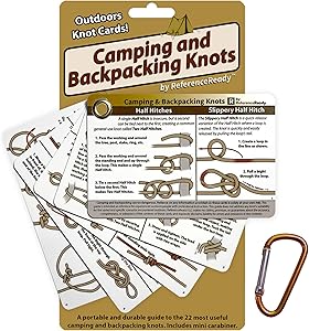 ReferenceReady Outdoor Knots Waterproof Knot Tying Cards with Mini Carabiner.