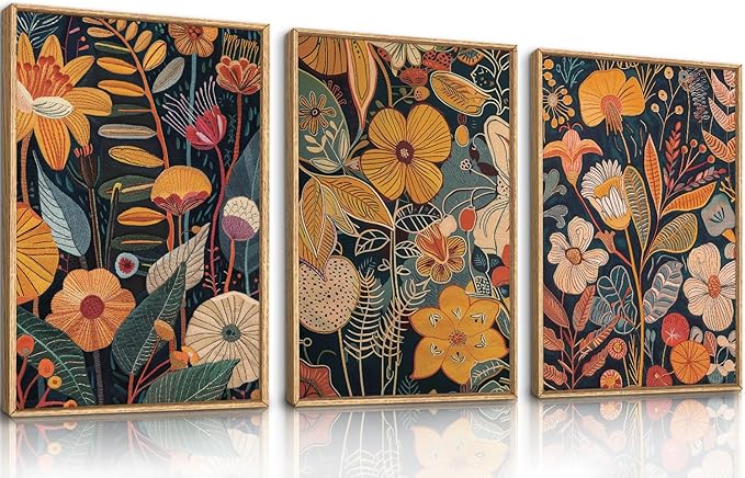 Orange Floral Framed Botanical Wall Prints
