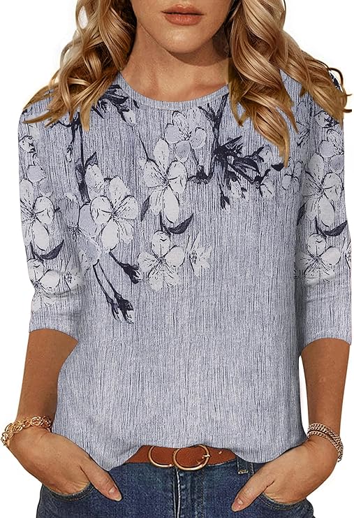 Zeagoo Women's Casual 3/4 Sleeve T-Shirts Round Neck Cute Tunic Tops Basic Tees Blouses Business Work Tee Top