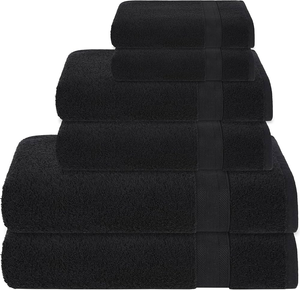 Quick-Dry, Soft & High Absorbent Bath Towels Cotton Turkish Bath Towel Set of 6 | Daily Use 100% Cotton Towels for Bathroom, Gym & More | Bathroom Towels Set (6 Pcs, Black)