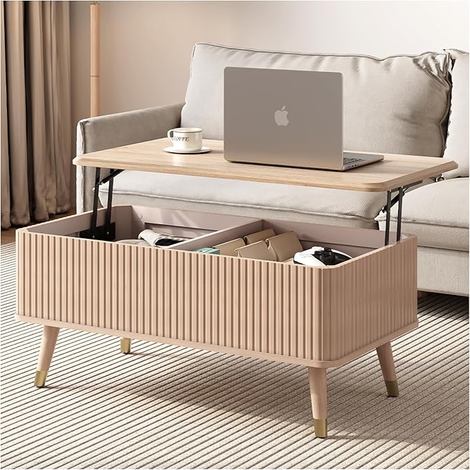 JOINICE Lift Top Coffee Table with Storage - Oak