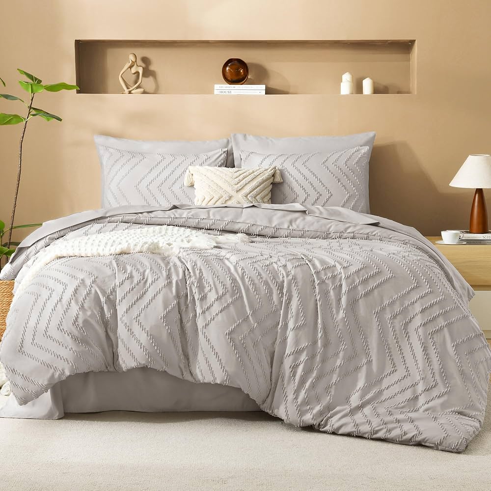 Litanika Linen California King Size Comforter Set with Sheets - 7 Pieces Bed in a Bag California King Boho Tufted Complete Beddding Sets with Comforter, Sheets, Pillowcases & Shams
