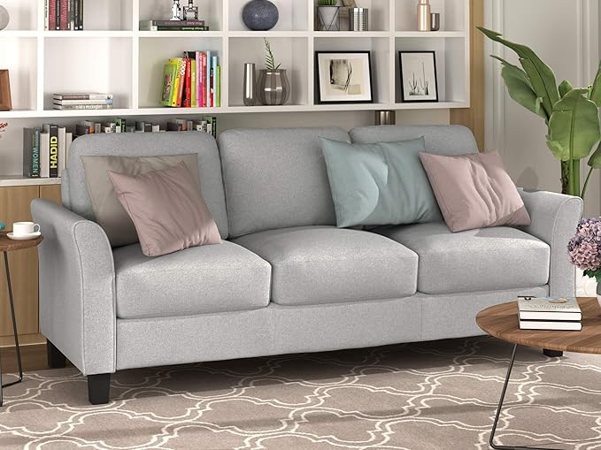 Harper&Bright Designs 3-Seat Linen Sofa - Light Gray