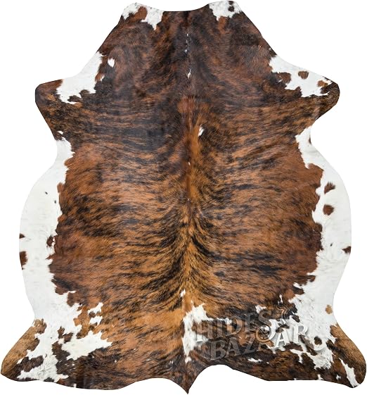 Brown Brindle Cowhide Rug - Premium Cow Skin Rug with Unique Brown, Black & White Pattern - Natural Tanned Leather Cow Hide - 5x7 ft