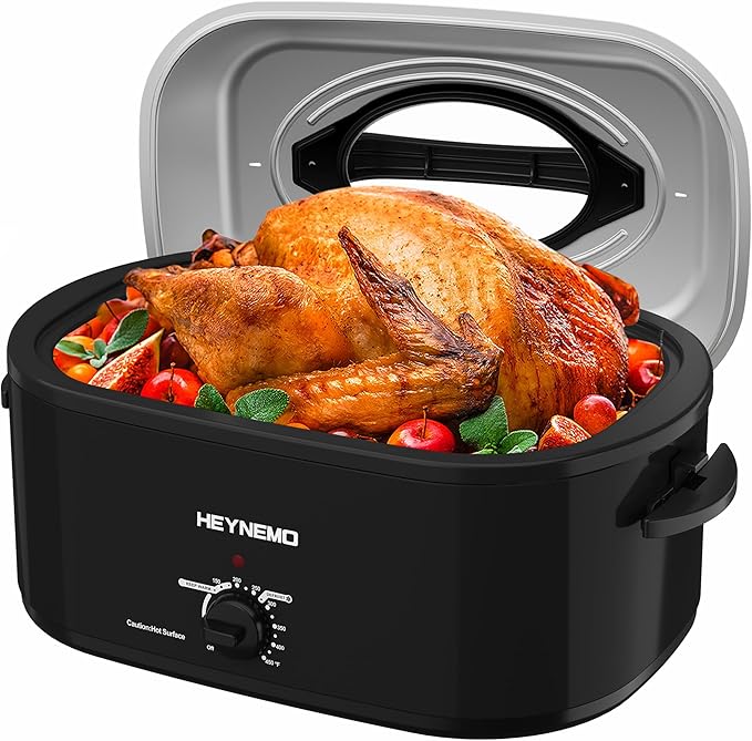 26QT Electric Roaster Oven, Electric Turkey Roaster with Viewing & Self-basting Lid, Stainless Steel Turkey Roaster Oven, Black