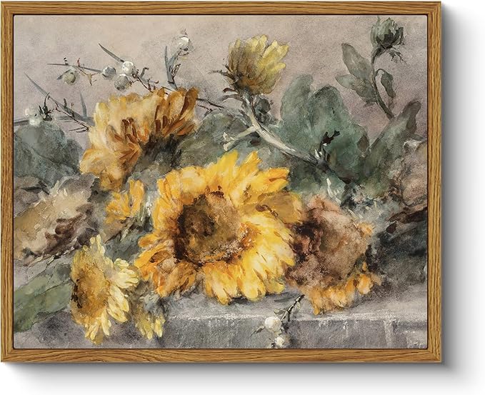 Botanical Framed Wall Art, Sunflowers Bathroom Art Decor