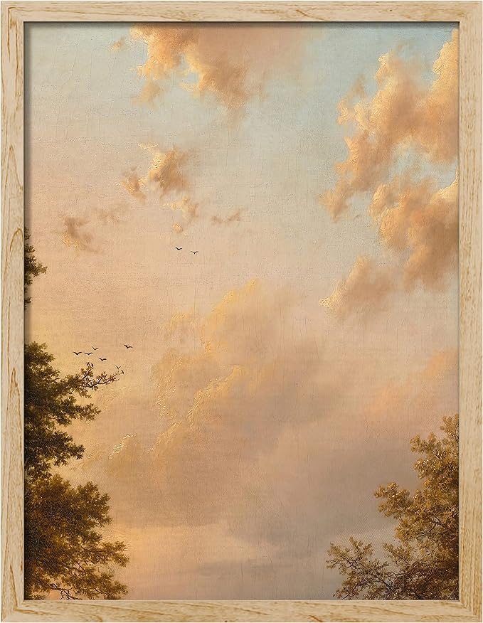 Framed Autumn Sunset Cloud Landscape Wall Art, Floral
