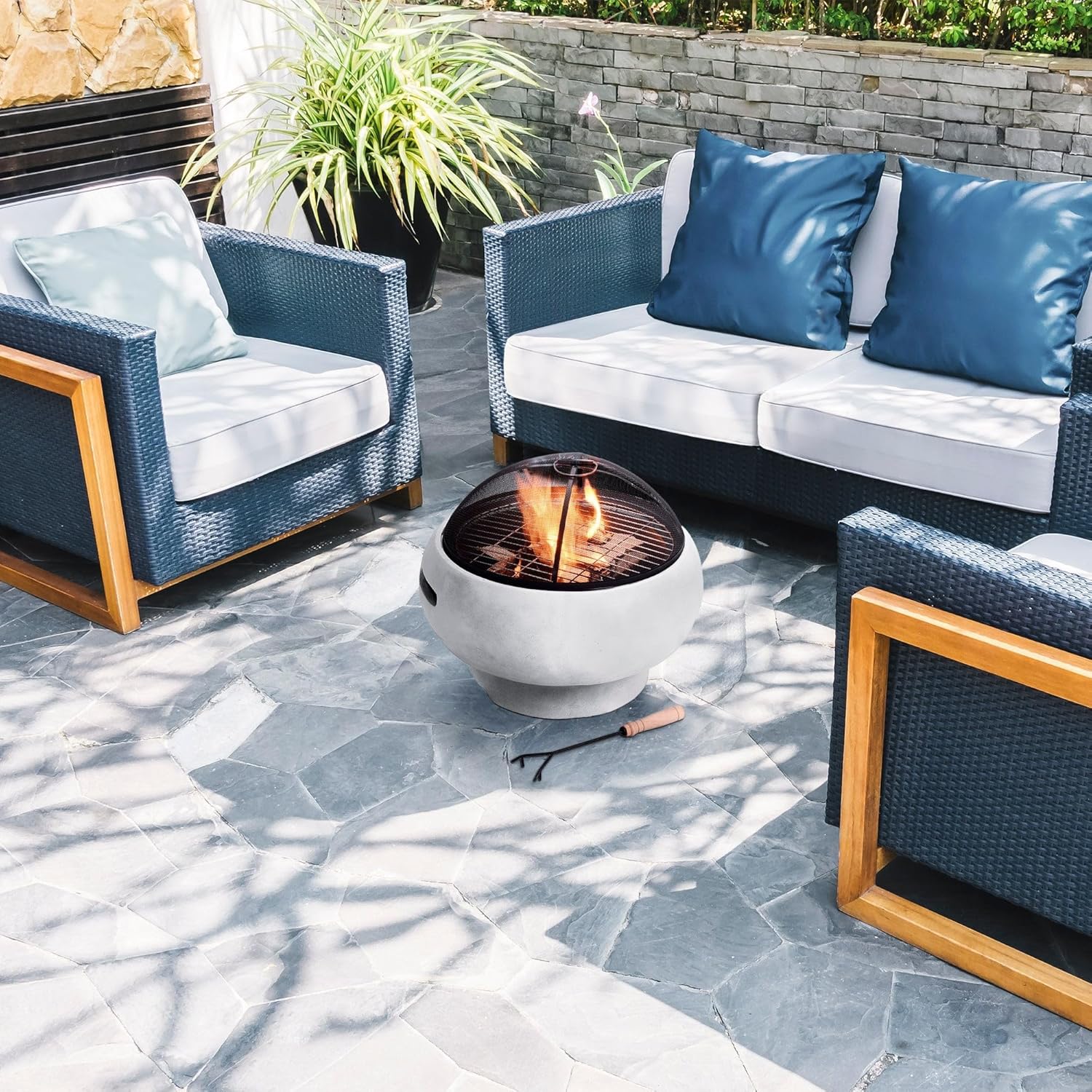 Teamson Home MGO Light Concrete Round Fire Pit