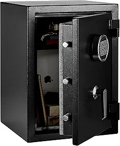 Fire Resistant Security Safe with Programmable Electronic Keypad, Home Safe, fire proof safe for home documents, 1.24 Cubic Feet, Black, 14.17"W x 13.8"D x 19.67"H