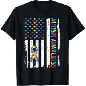 Autism Awareness Mom Dad USA flag Autistic Awareness Autism T-Shirt