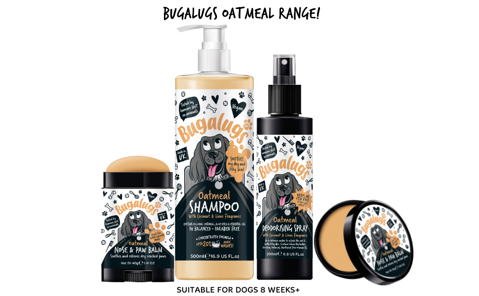 BUGALUGS Oatmeal & Aloe Vera Dog Shampoo dog grooming shampoo products for smelly dogs with fragrance Oatmeal Range Bugalugs