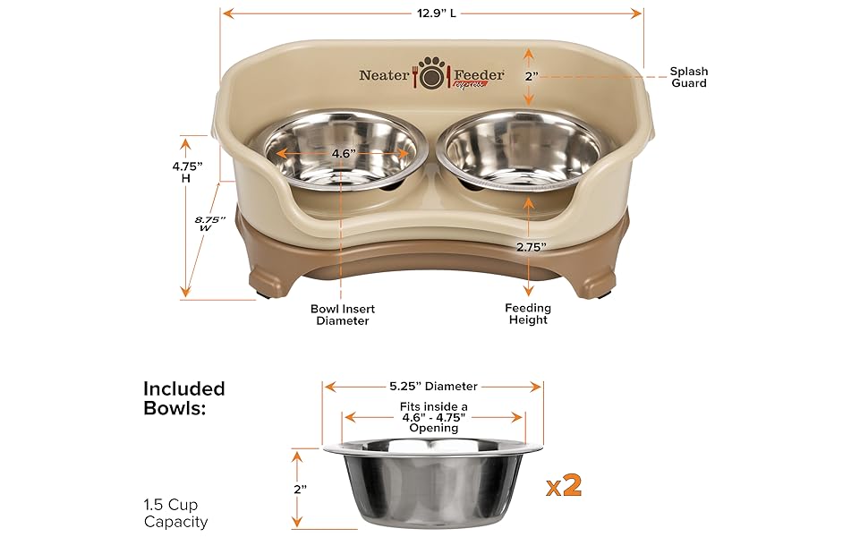 Neater Feeder Express Elevated Dog Bowls Small Dog Express Cappuccino Dimensions