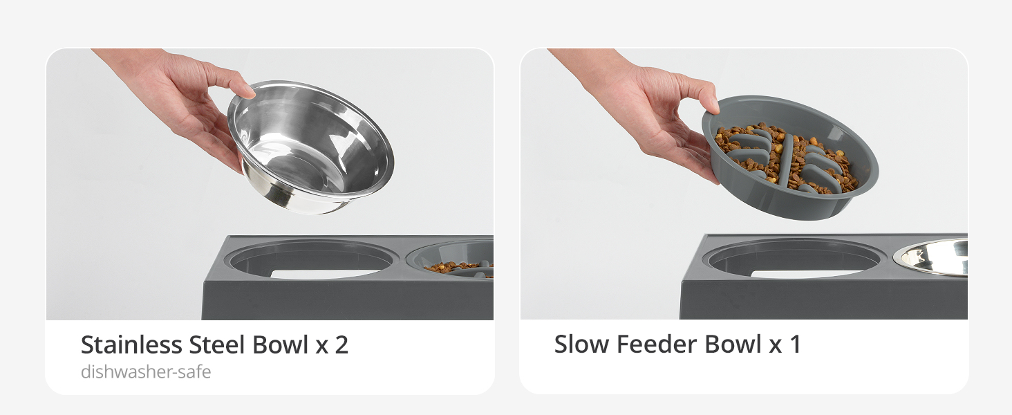2 Stainless Steel Food Bowls + 1 Dog Slow Feeder Bowl