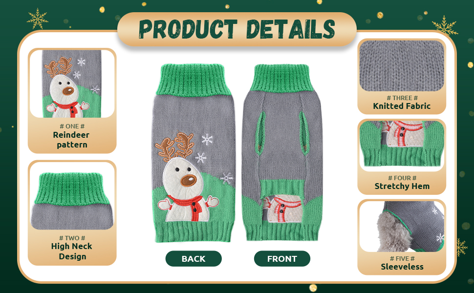 SKXEO Christmas Dog Jumper Snowflake Reindeer Pattern Christmas Dog Sweater