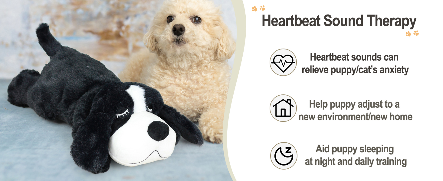 IFOYO Puppy Heartbeat Stuffed Toy, Puppy Calming Create Training Sleep Aid Behavioral Aid Dog Toys Pet Anxiety Relief and Calming Aid (Black) 1