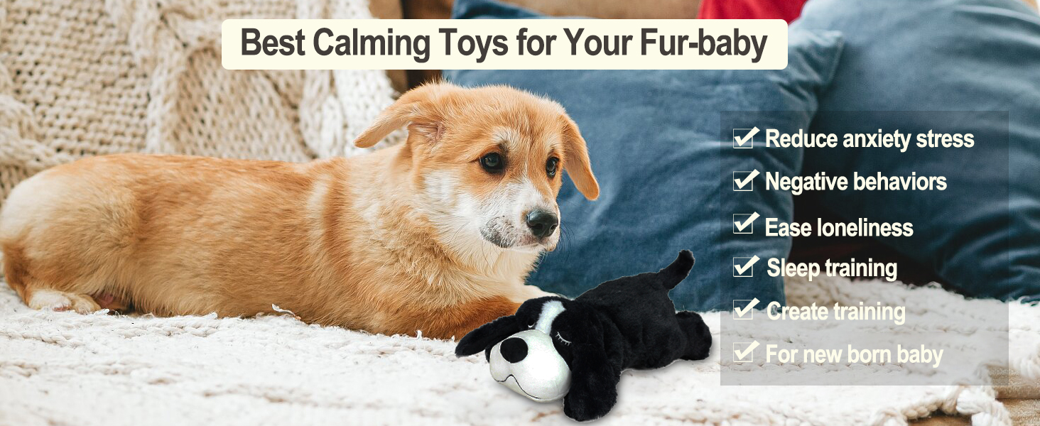 IFOYO Puppy Heartbeat Stuffed Toy, Puppy Calming Create Training Sleep Aid Behavioral Aid Dog Toys Pet Anxiety Relief and Calming Aid (Black) 1