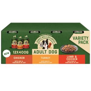 James Wellbeloved Adult Turkey, Lamb and Chicken in Loaf 12 Cans, Hypoallergenic Wet Dog Food, Pack of 1 (12 x 400 g)